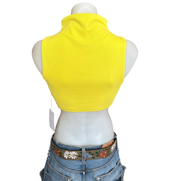 Mockneck Yellow Crop Top MEDIUM Sleeveless Bodycon Revolve Designer $148 NEW - Picture 6 of 8